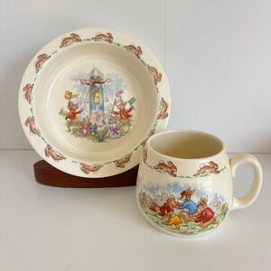 Royal Doulton Bunnykins Bone China Porringer Bowl and Mug Set Vintage England
